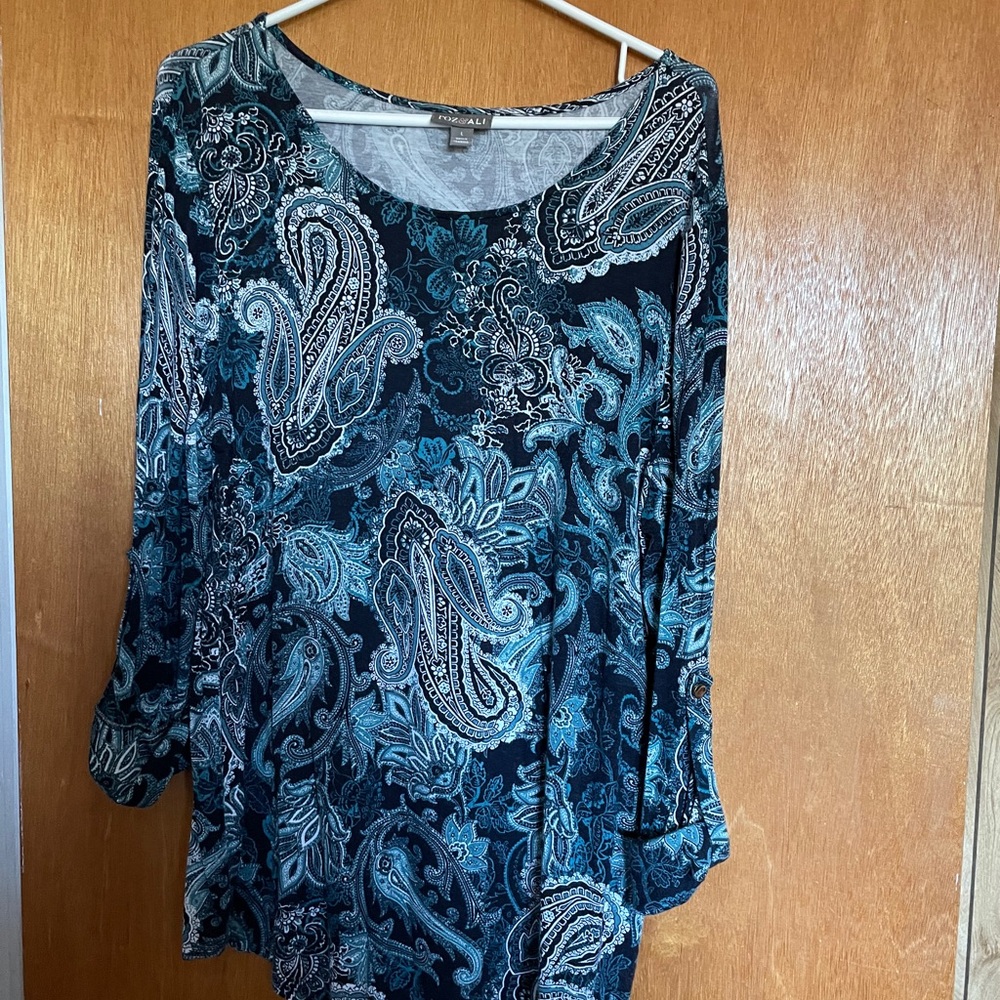 Roz & Ali Paisley Print Blouse - Teal and Black